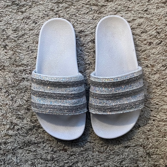 sparkly adidas slides